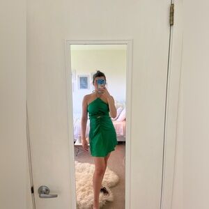 Green mini halter dress